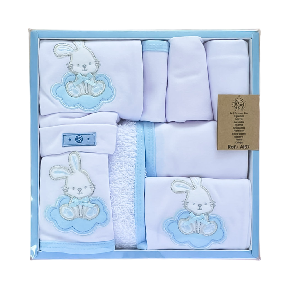 Sueño de Algodon: Set 9 Piezas Blanco y Celeste