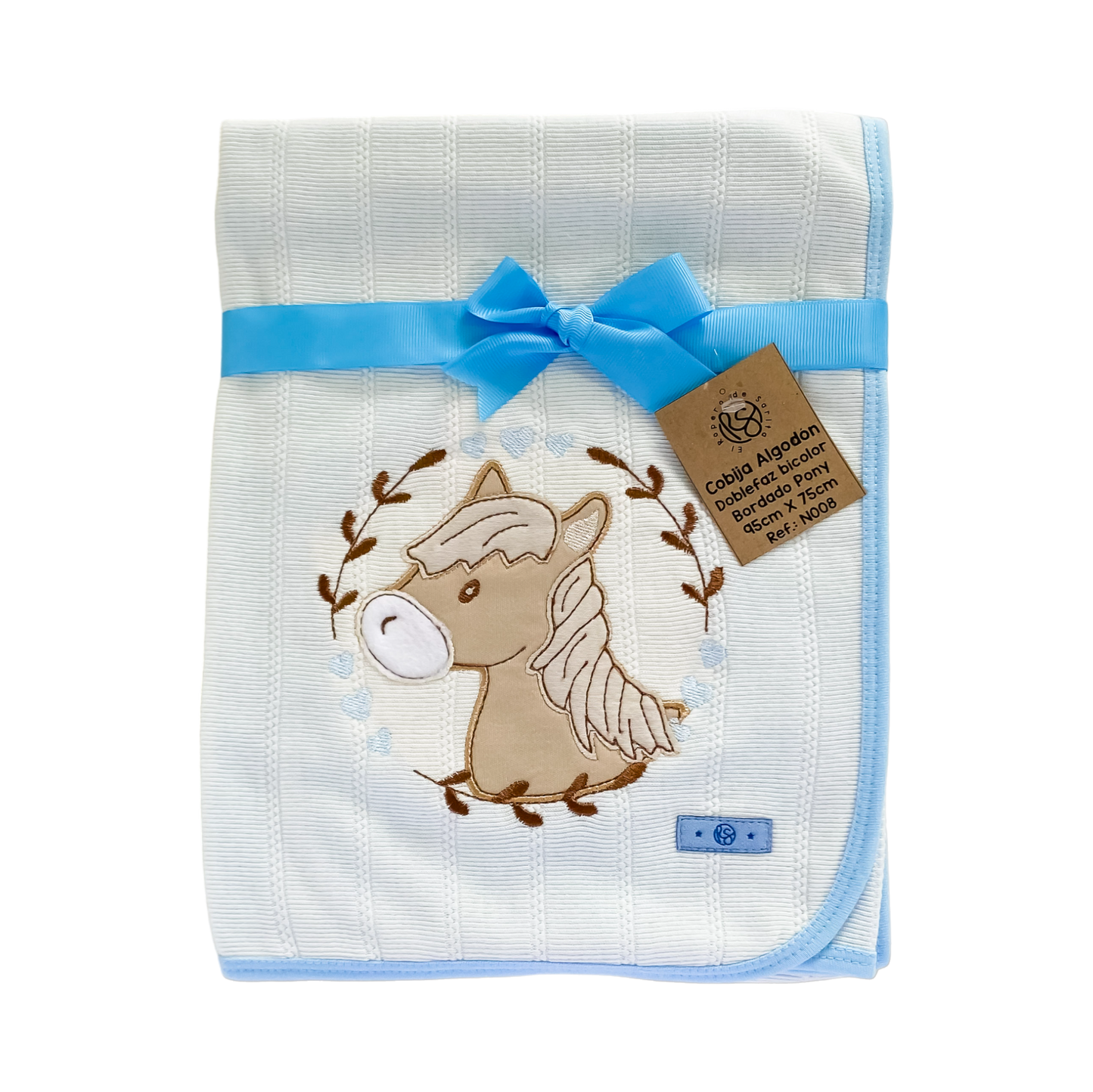 Carrusel de Sueños Celeste - Cobija Pony Bordada Doble Faz