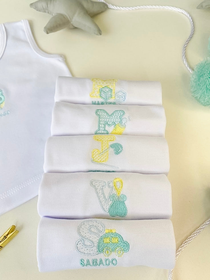 Semana de Ensueño: Set Semanario 7 Piezas Blanco Celeste