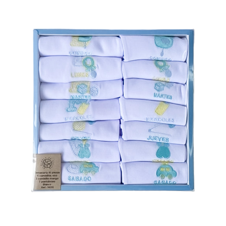Semana Encantada: Set Semanario 14 Piezas Blanco Celeste