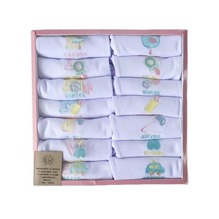 Semana Encantada: Set Semanario 14 Piezas Blanco Rosado