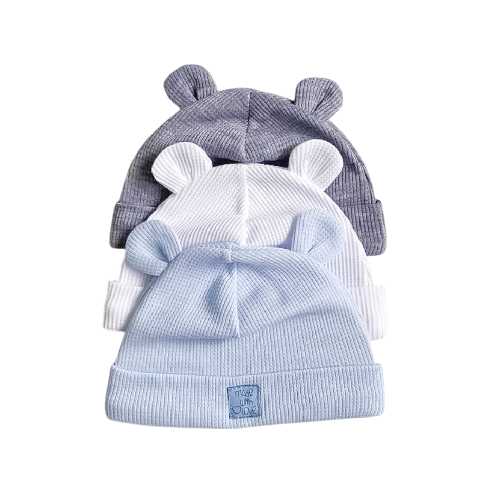Orejitas de Amor: Set de Gorros para Bebés Celeste