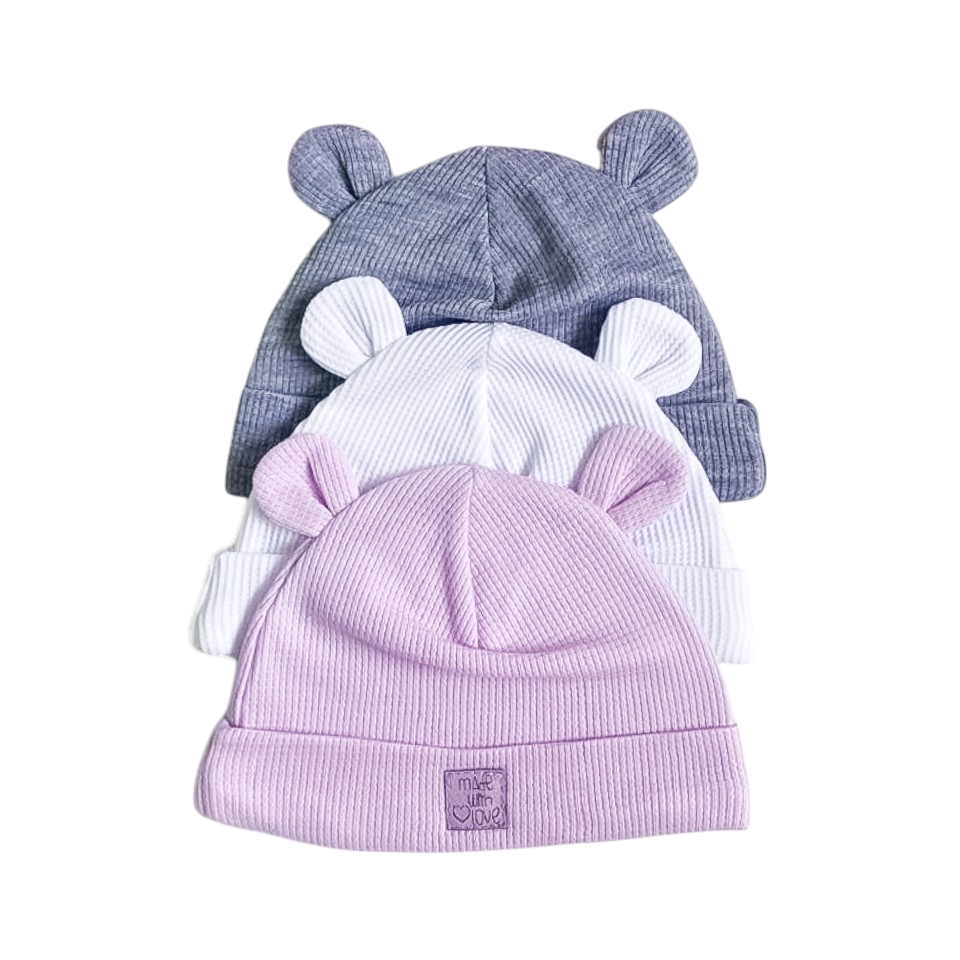 Orejitas de Amor: Set de Gorros para Bebés Lila