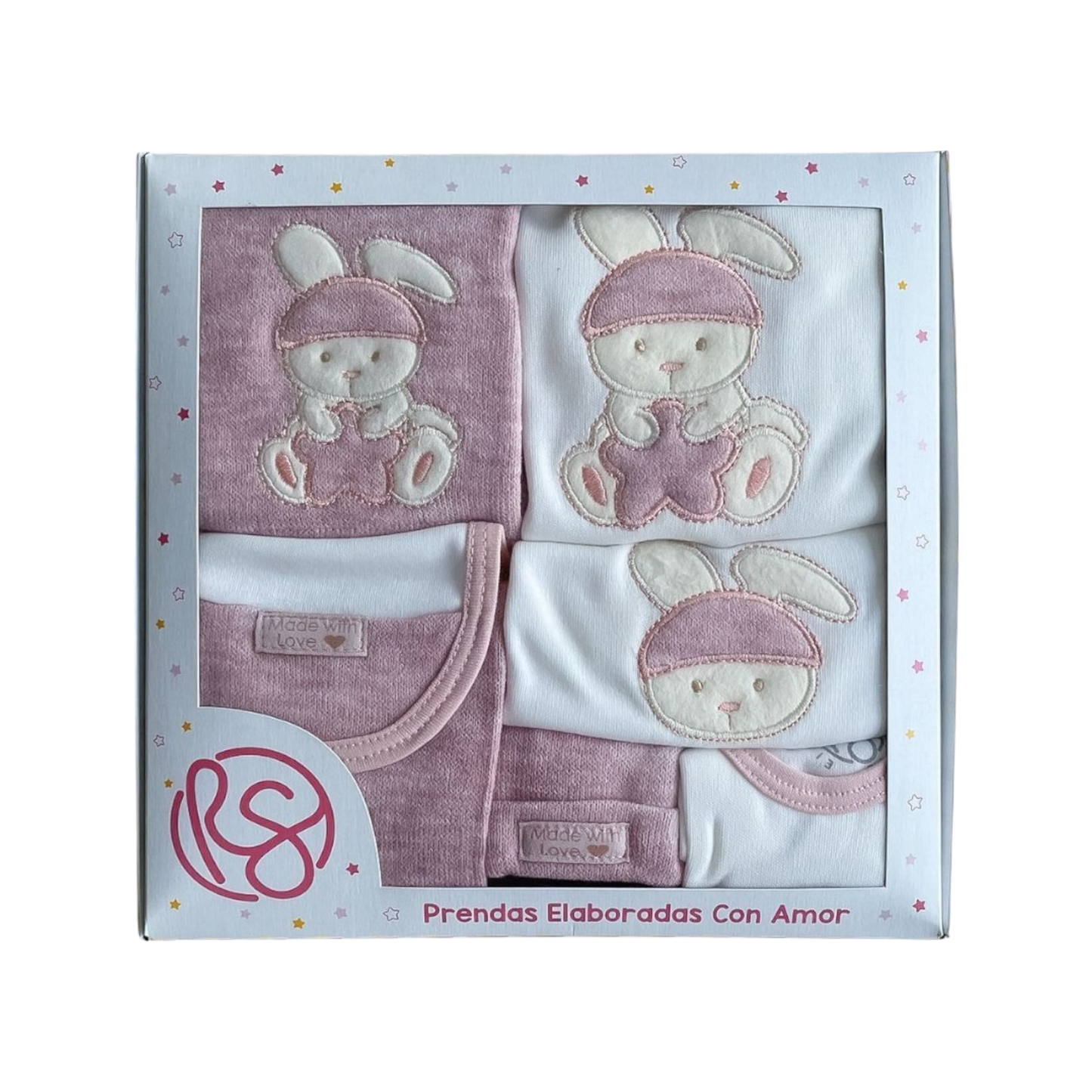 Suave Abracito de Conejito- Set Primer Día 7 Piezas Rosado
