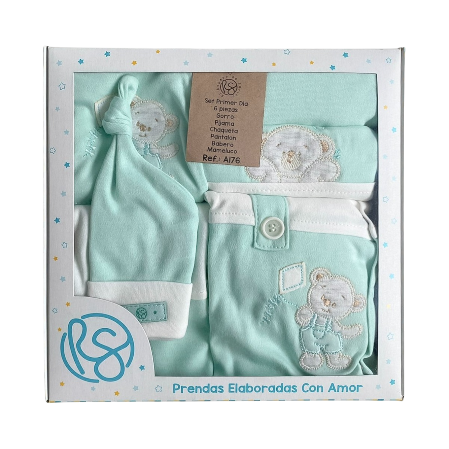 Mimos de Oso Tetero: Set de 6 Piezas Menta Marfil Niño