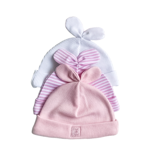 Pequeño Lazo: Set de Gorros para Bebés Rosado