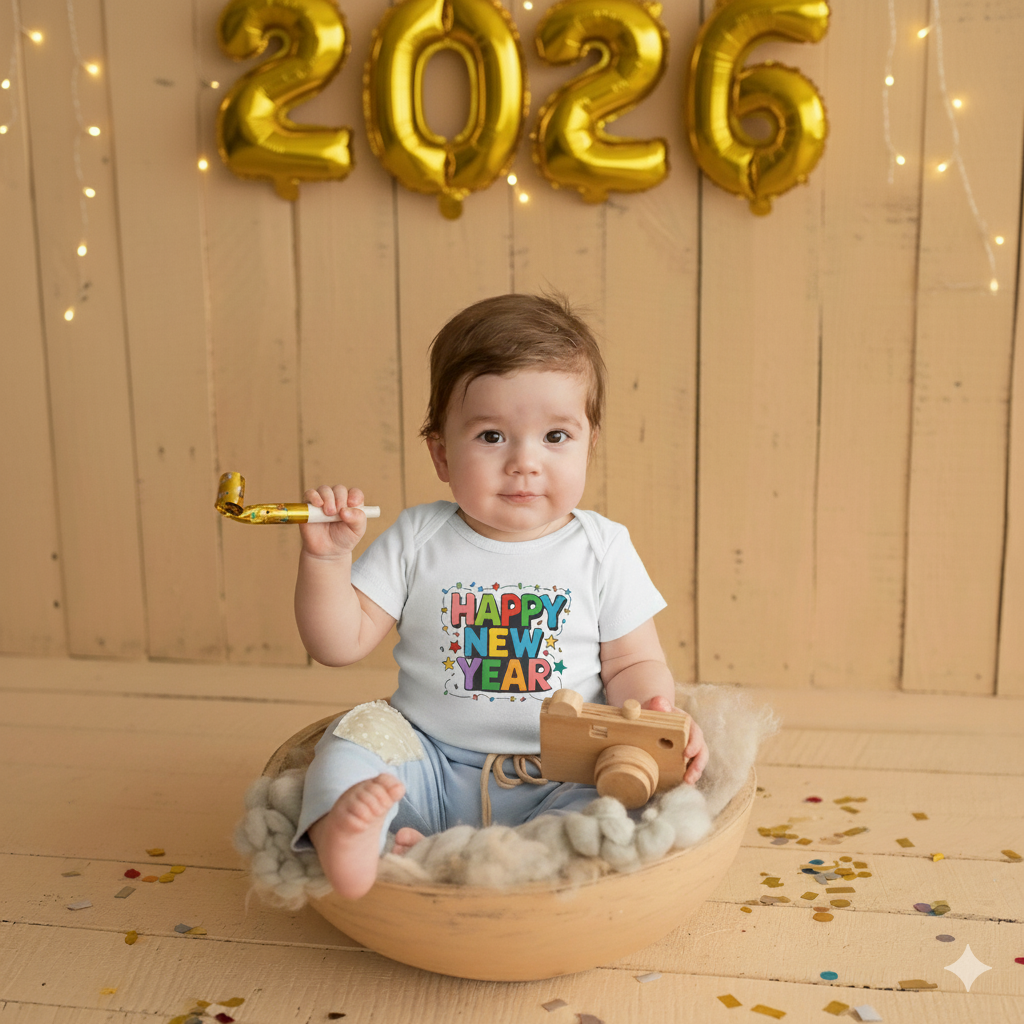 Body Bebé Feliz Año Nuevo - Diseño Festivo Luces