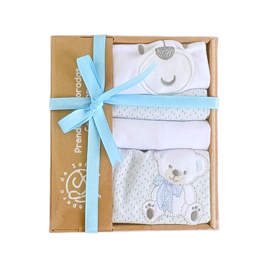 Amanecer Mágico: Set Conejo-Oso de 4 Piezas Celeste Blanco