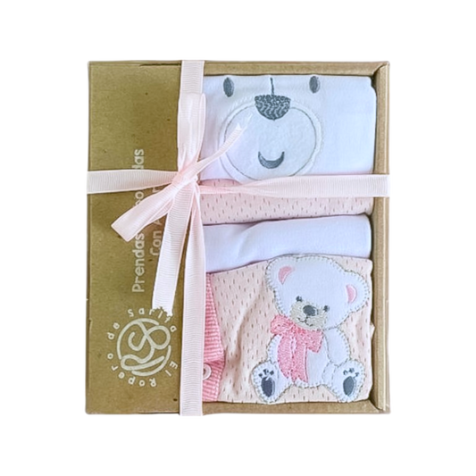 Amanecer Mágico: Set Conejo-Oso de 4 Piezas Rosado Blanco