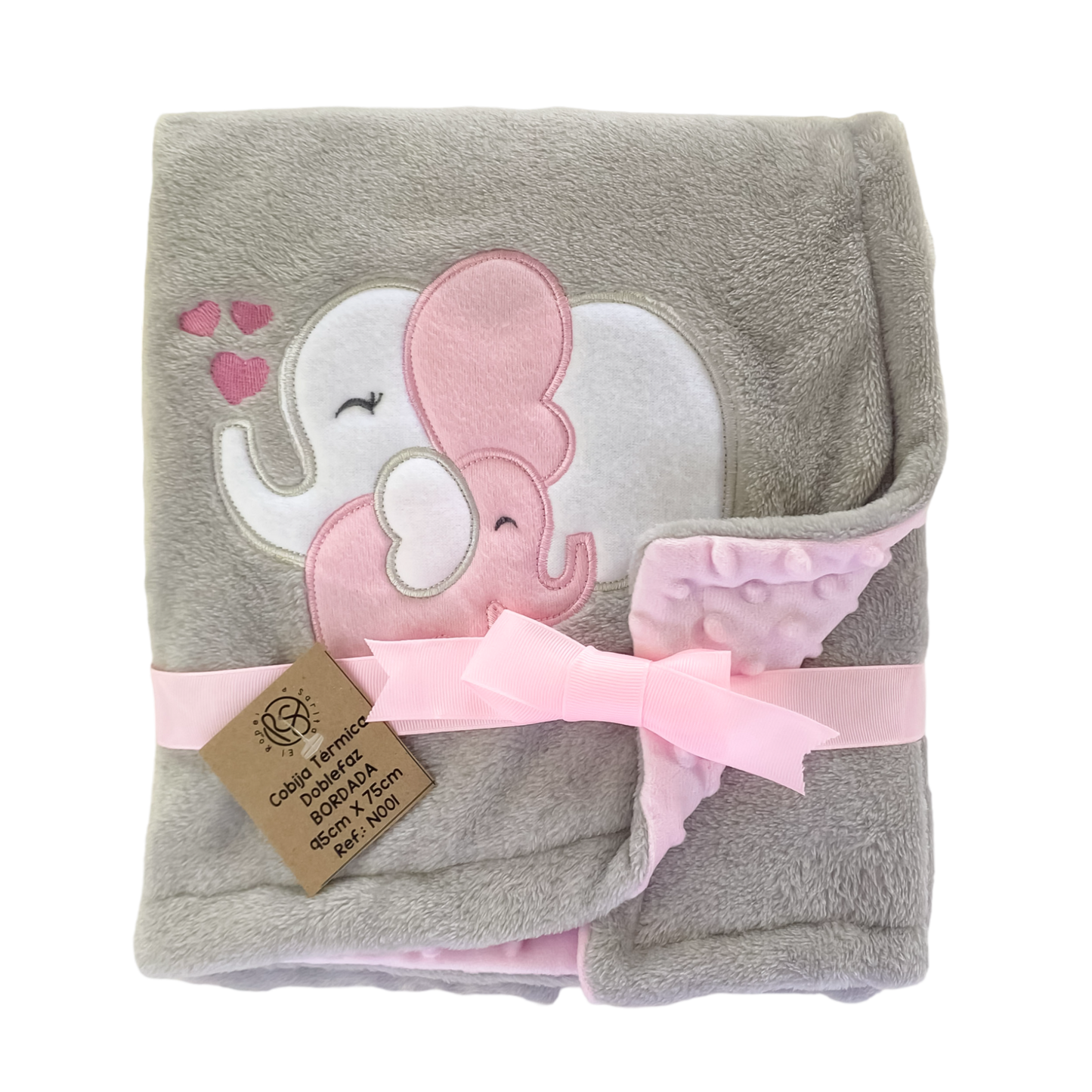 Abrazo Cálido Elephant Pink - Cobija Térmica Bordada Doble Faz