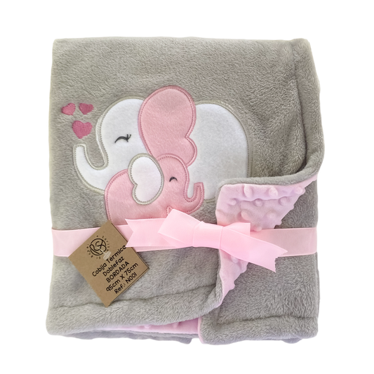 Abrazo Cálido Elephant Pink - Cobija Térmica Bordada Doble Faz