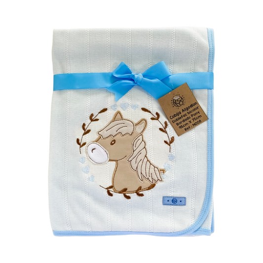 Carrusel de Sueños Celeste - Cobija Pony Bordada Doble Faz