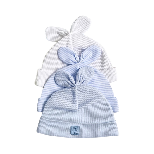 Pequeño Lazo: Set de Gorros para Bebés Celeste